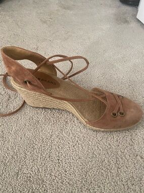 Lucky Brand Tan Suede Lace-Up Espadrille Wedge Shoes 7.5